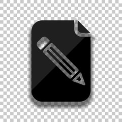 Poster - Paper and pencil icon. Black glass icon with soft shadow on tran