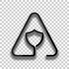 Poster - Shield in warning triangle. Problem with protect. Linear icon wi