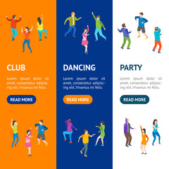 Poster - Isometric Dancing People Banner Vecrtical Set. Vector