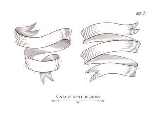 Wall Mural - set of vintage two-stripe and three-stripe ribbons. engraving style vector illustration. retro hand 