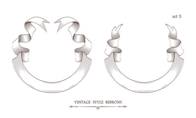 Wall Mural - set of vintage semicircle ribbons. engraving style vector illustration. retro hand drawn labels, ban