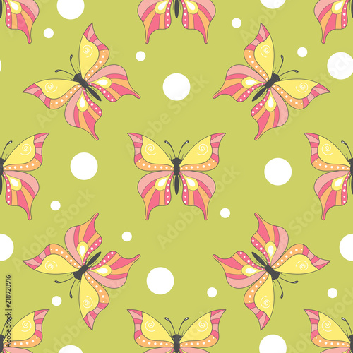 Tela Seamless pattern with cartoon butterfly