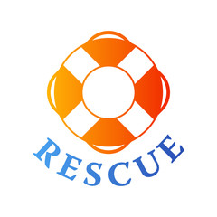 Sticker - Icono plano RESCUE con salvavidas en azul y naranja