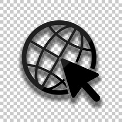 Poster - Globe and arrow icon. Black glass icon with soft shadow on trans