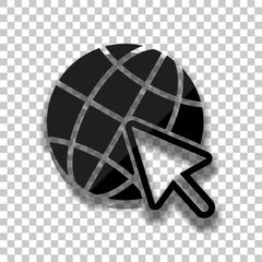 Poster - Globe and arrow icon. Black glass icon with soft shadow on trans