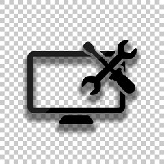 Poster - Computer repair service. Black glass icon with soft shadow on tr
