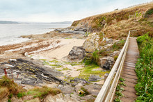 South West Coastal Path, Bridge Across Secluded Cove At St Antony's Head, Roseland Penisula, Cornwall,