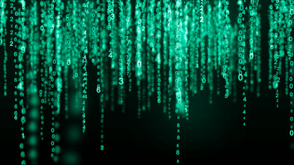 Aufkleber - Digital background green matrix. Binary computer code. Hacker concept. 3d rendering