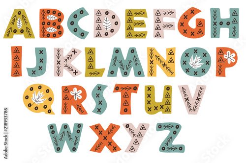 Photo decorative color forest alphabet in Scandinavian style - vector illustration, ep
