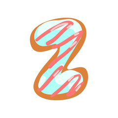 Sticker - Z letter in the shape of sweet glazed cookie, bakery edible font of English alphabet vector Illustration on a white background