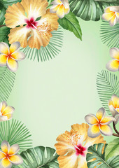 Wall Mural - Watercolor tropical floral background