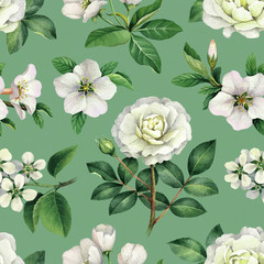 Wall Mural - Watercolor white flowers. Seamless pattern