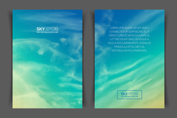 Wall Mural - two-sided vertical flyer of a4 format with realistic turquoise-yellow sky and spindrift clouds. the 