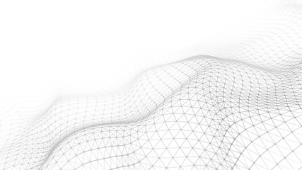Leinwandbilder - Wave white background. Abstract white futuristic background. Wave with connecting dots and lines on dark background. Wave of particles. 3D rendering.