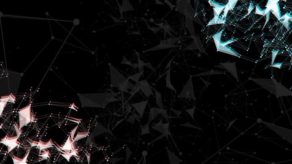 Poster - Red and blue. Black background.Scientific background and abstract technology. Plexus digital dynamic wallpaper. Bound lines, triangles and points. Loop Animation