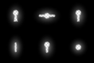 Realistic blurred dark keyhole design element set, various overlay templates with glowing key hole transparent aperture, abstract secret, opportunity or spying graphical motive