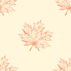 seamless pattern with hand drawn maple leaves. vintage autumn background
