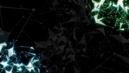 Poster - Volumetric background. Place for text.Scientific background and abstract technology. Plexus digital dynamic wallpaper. Bound lines, triangles and points. Loop Animation