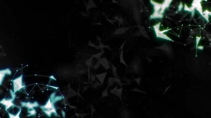 Poster - Volumetric background. Place for text. Depth of field.Scientific background and abstract technology. Plexus digital dynamic wallpaper. Bound lines, triangles and points. Loop Animation