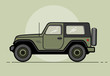 © Oksana - Vector modern retro khaki jeep. Tourism design.Travel by car. Retro travel car. Extreme Sports - 4x4 Sports Utility Vehicle SUV. Vector Illustration flat style for web design banner or print