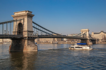 Wall Mural - Chain bridge on danube river in budapest city hungary