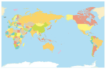  Colored World Map Pacific Centred. No text