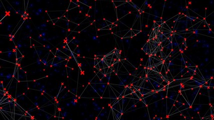 Poster - Rotation in a circle. Flying red crosses. Blue dots. Business background. The godless loop.