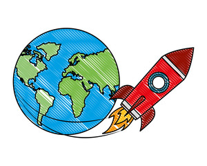 Sticker - rocket flying around world travel