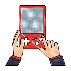 Canvas Print - hands with console video game retro portable