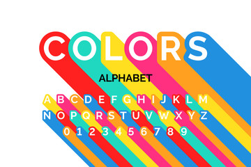 Colorful font design, alphabet letters and numbers