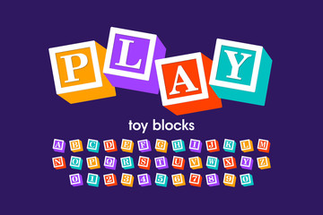 toy blocks font, alphabet letters and numbers