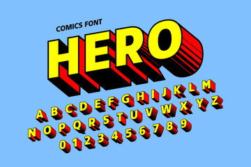 Poster - comics style font design, alphabet letters and numbers