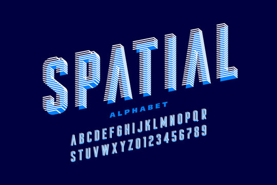 Stylised 3d font, alphabet letters and numbers