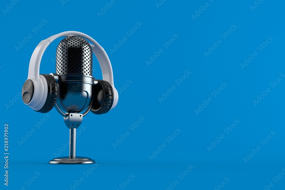 Radio microphone with headphones - obrazy, fototapety, plakaty 