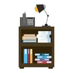 Poster - Office cabinet with telephone and folders inside vector illustration graphic design