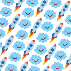 Canvas Print - startup rocket with clouds kawaii pattern