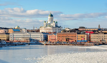 Helsinki Cityscape With Helsinki Cathedral In Winter, Finland