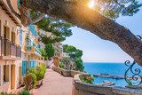 Fototapeta Uliczki - Monaco village in Monaco, Monte Carlo, France. Walking street with beautiful buildings along the coast.