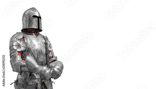 Fotomural Knight in shiny metal armor on a white background.