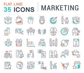 Canvas Print - Set Vector Line Icons of Marketing.