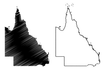 Queensland (Australian states and territories, Qld) map vector illustration, scribble sketch Queensland map