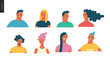 © grivina - Bright people portraits set - hand drawn flat style vector design concept illustration of young men and women, male and female faces and shoulders avatars. Flat style vector icons set