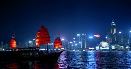Fototapete - Hong Kong at night, Victoria Harbor