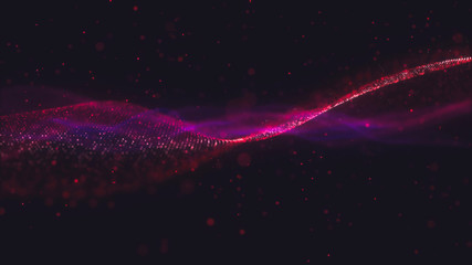 Poster - abstract wavy structure with millions of glowing particles. colorful blurred magic background with l