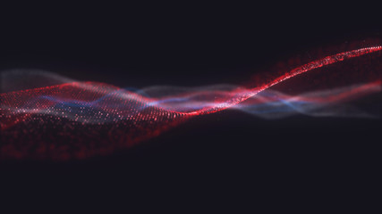 Poster - abstract wavy structure with millions of glowing particles. colorful blurred magic background with l