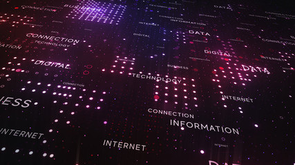 Poster - digital structure of many glowing particles. abstract technology concept. creative background. lumin