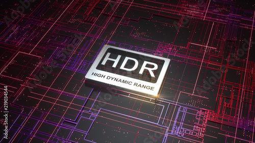 Cuadros en Lienzo HDR high dynamic range symbol on abstract electronic circuit board