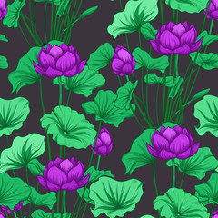 Seamless pattern, background with lotus flower. Botanical illust