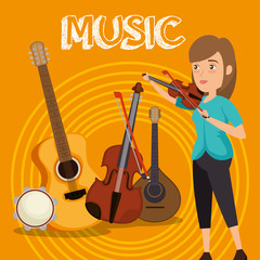 Canvas Print - woman playing fiddle character vector illustration design