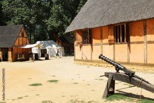 Fotografie, Obraz Recreated interior of the James Fort at the historic Jamestown Settlement, Virgi